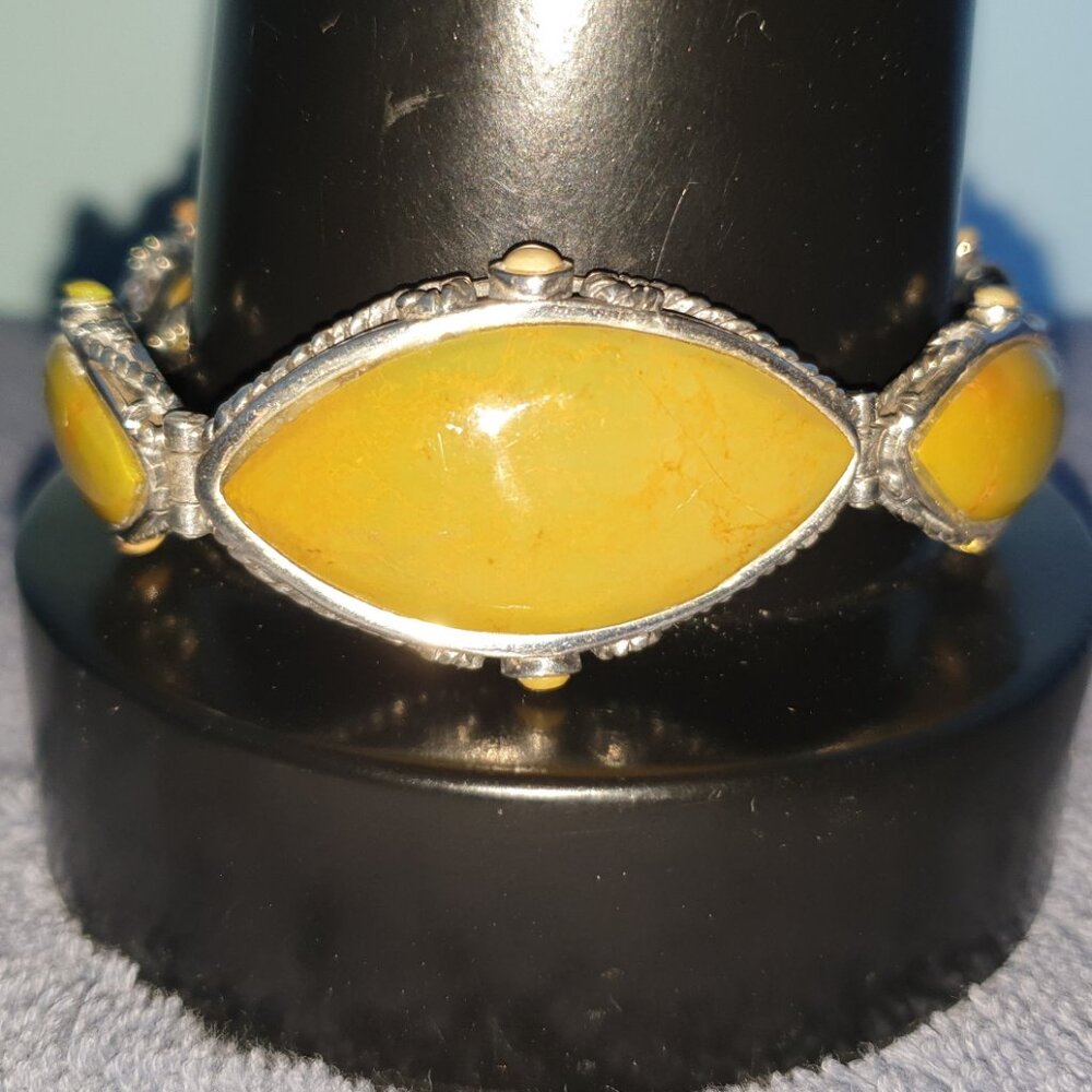 Bold Vintage Southwestern Hand Crafted Green Gaspeite 925 Silver BARSE Bracelet